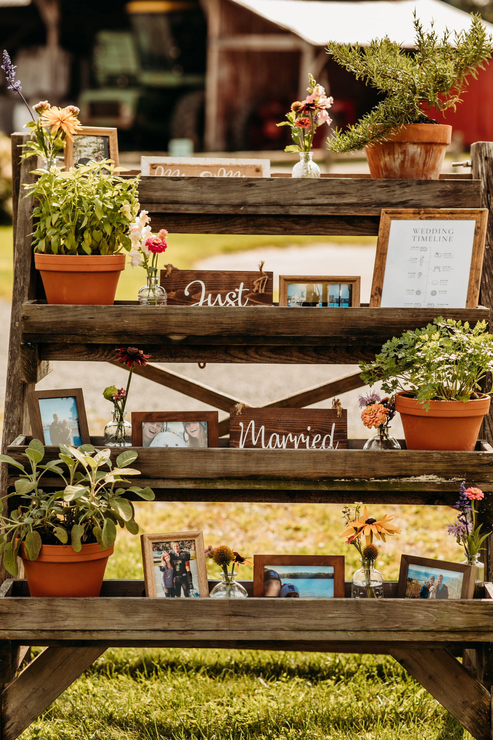 Rustic elements at Jess and Greg's farmers market themed wedding reception